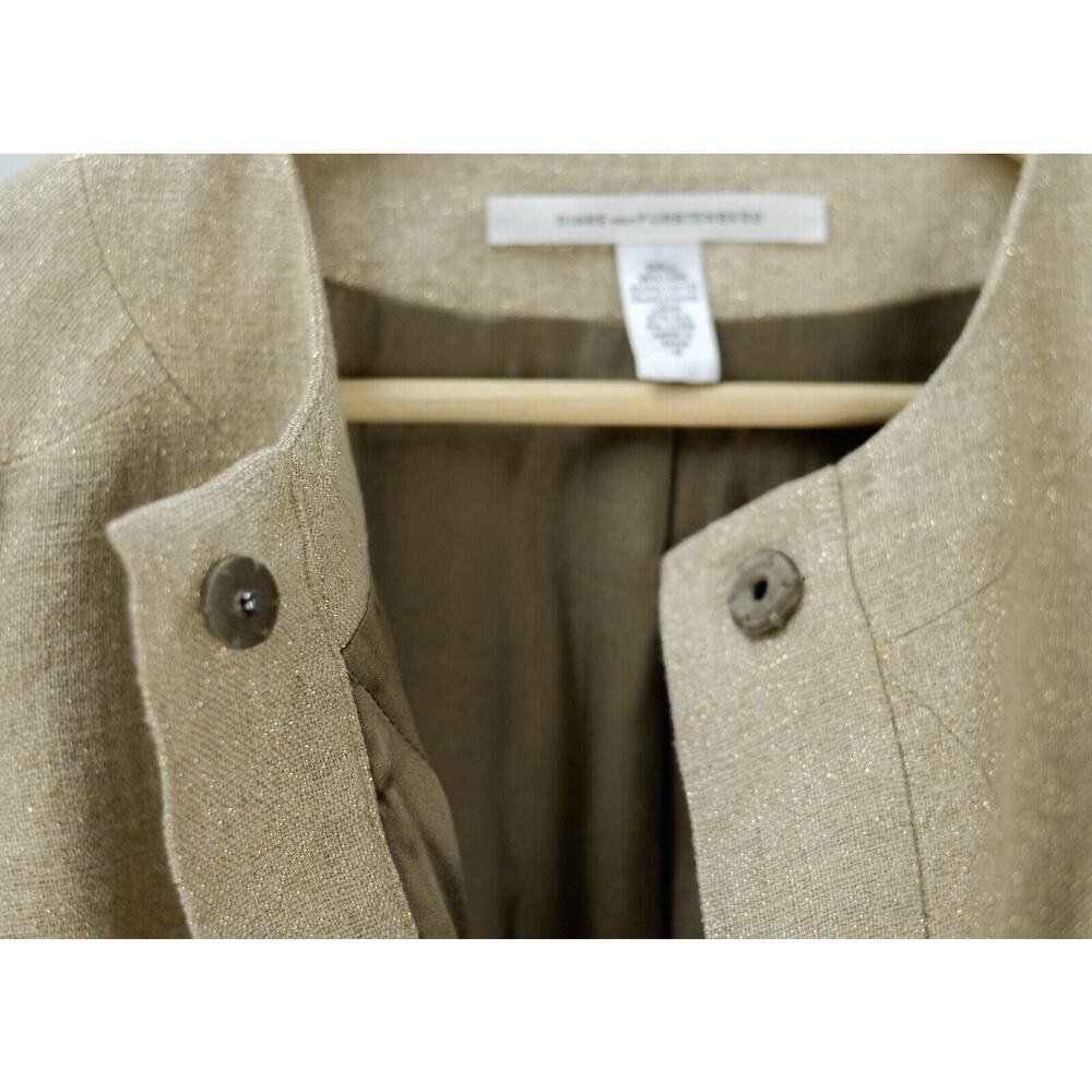 DVF Diane Von Furstenberg Cute Cropped Tan Gold Jacket sz 10 - Picture 4 of 6
